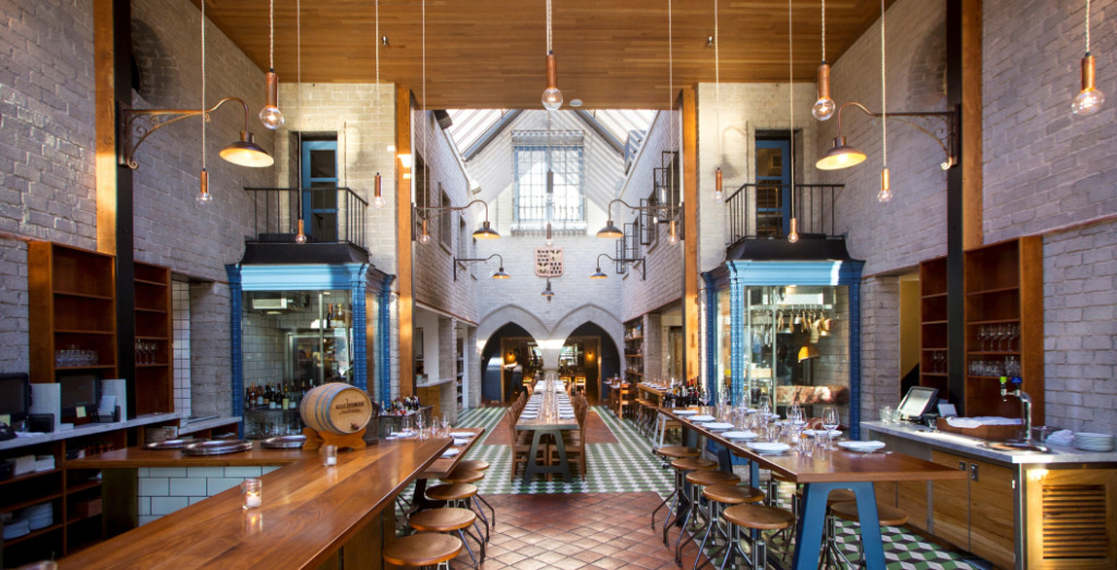 trendy interior of a restaurant near the apartments